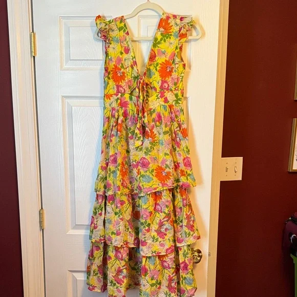 Banjanan Yellow and Pink Floral Midi Dress - Picture 5 of 5